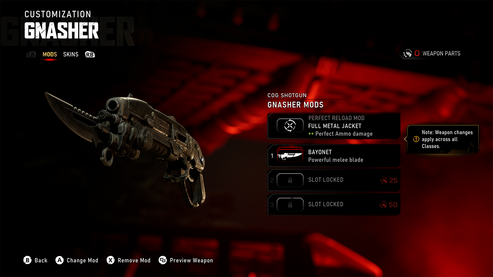 Weapon modification and loadout system in Gears of War E-Day